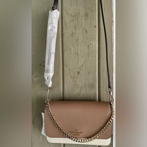 Kate Spade Tan and Cream Crossbody Bag with Gold Chain